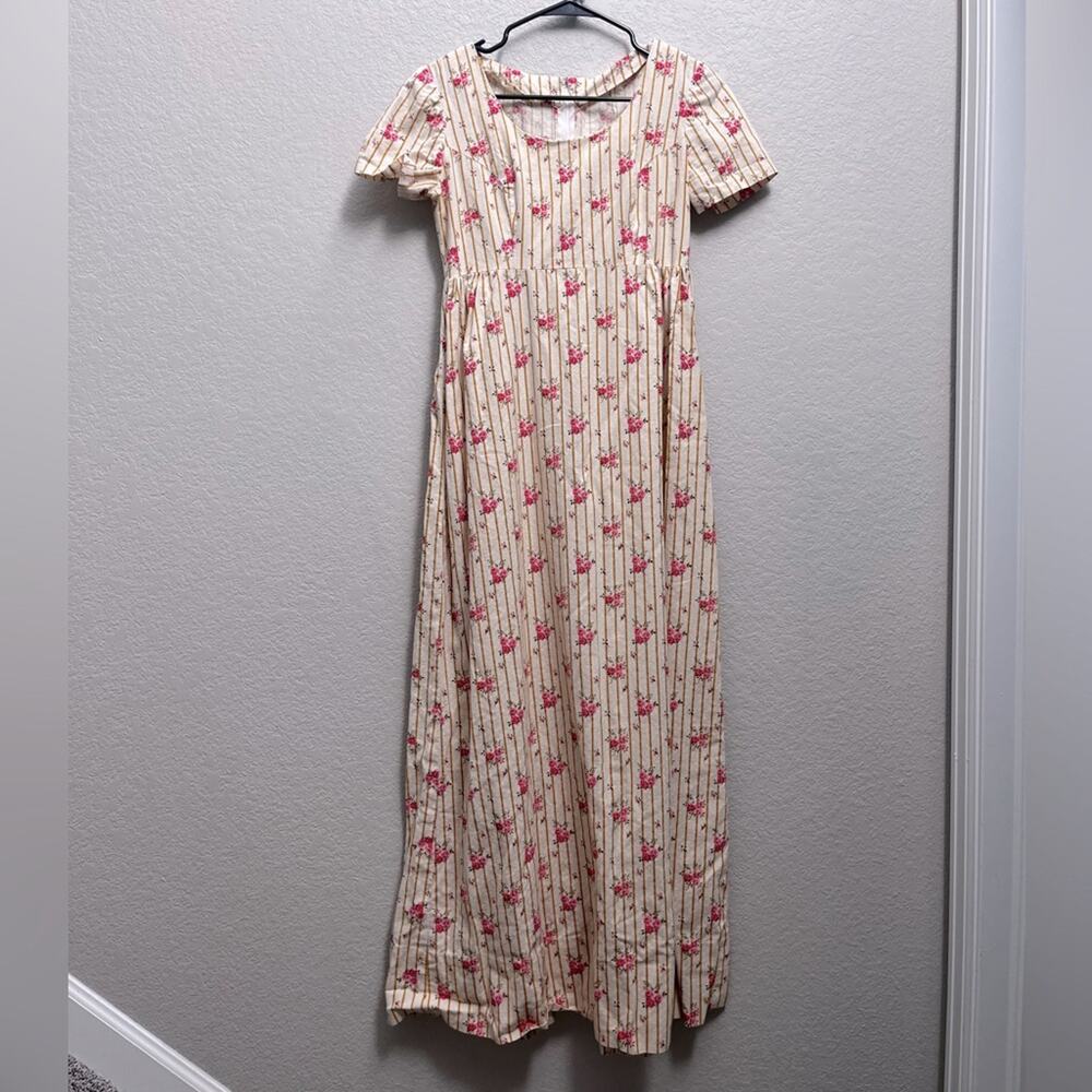 Vintage Cream Microfloral Cottagecore Rose Dress Handmade Size S